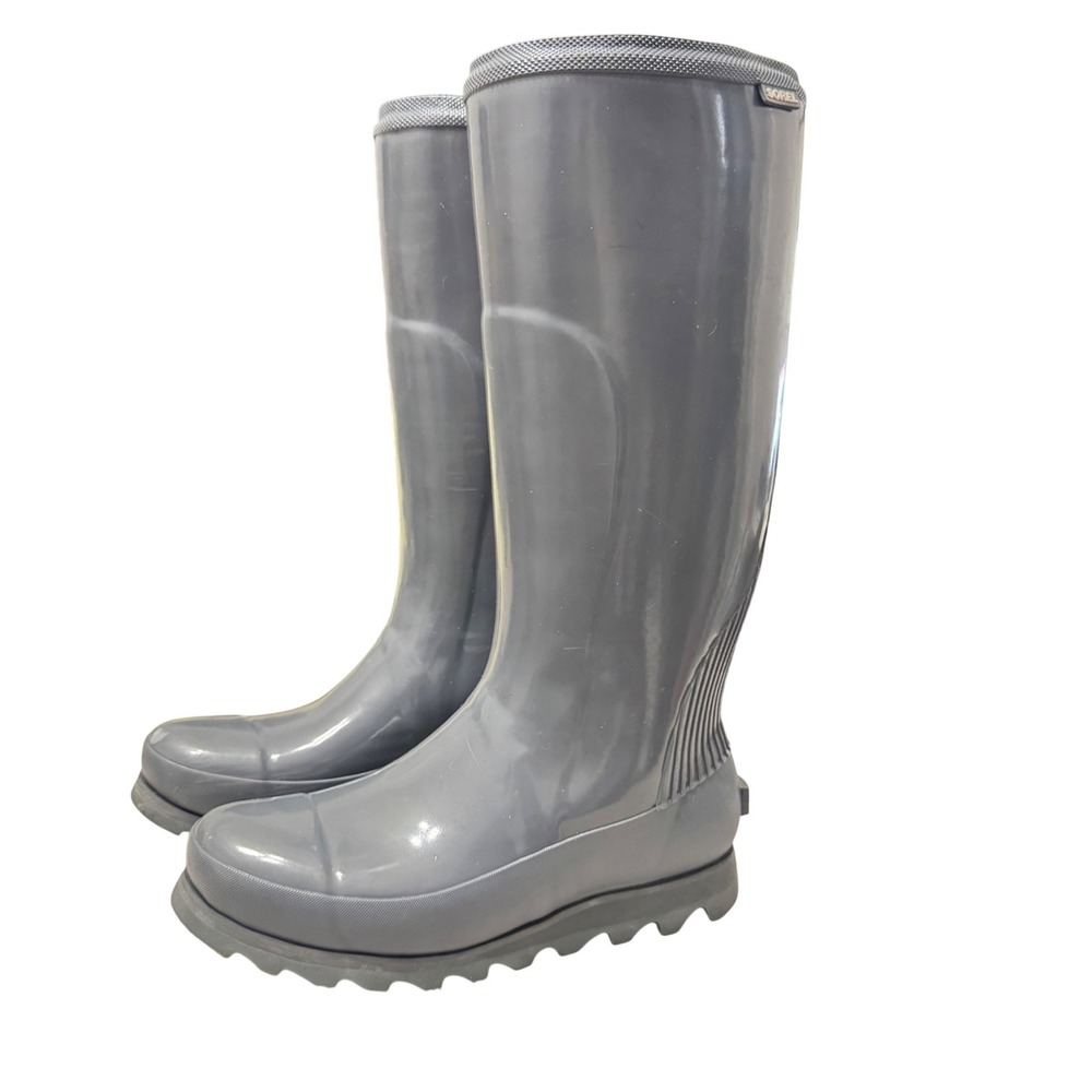 Sorel Joan Tall Rain Boots Womens 8 Graphite Gray Gloss NL2523-053‎
